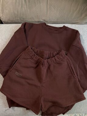 SET Active Women's Brown Crewneck Sweatshirt & Shorts Set